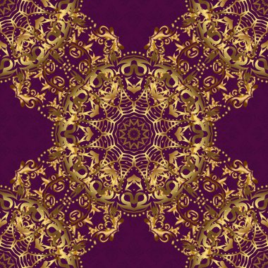 Altın geometrik elementlere sahip soyut ve soyut bir desen. Fan, Noel altınını şekillendirdi. Yeni yıl 2018 tatil süslemesi. Mor arkaplandaki altın stilize yıldızlar.