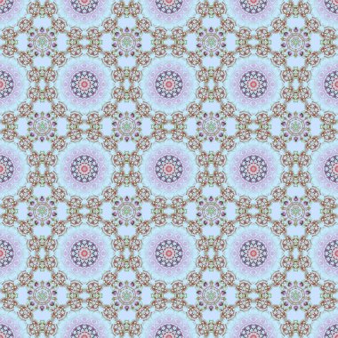 Çiçeklerin tekrarlanması kolay, kusursuz desenli, hatları doldurmak için kullanılır. Yeşil ve mor renkte çiz. Raster illüstrasyonu.