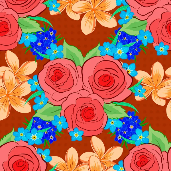 Patrón Floral Sin Costuras Colores Naranja Azul Rosa Vector Rosa — Vector de stock