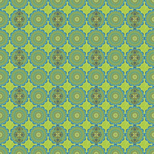 Ilustración Vectorial Lujoso Patrón Sin Costuras Adorno Verde Amarillo Azul — Vector de stock