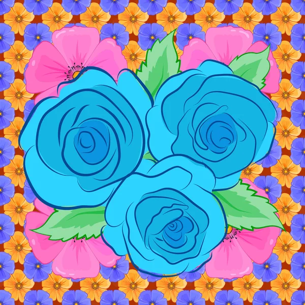 Ilustração Vetorial Padrão Floral Sem Costura Cores Violeta Rosa Azul — Vetor de Stock