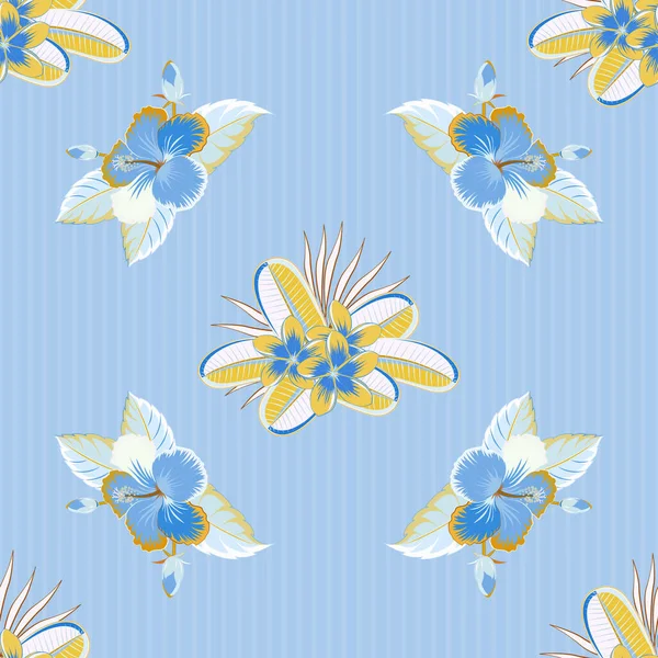 Vector Flower Concept Natural Green Blue Yellow Hibiscus Seamless Pattern — Stock Vector