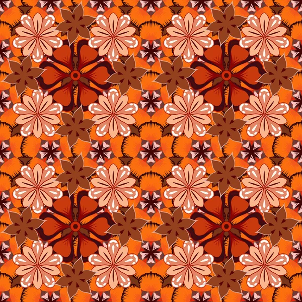 Motif Sans Couture Raster Avec Ornements Vintage Marron Orange Beige — Image vectorielle