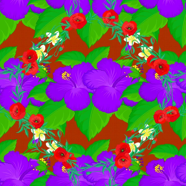 Soyut Turuncu Yeşil Mor Pembe Çiçeklerin Suluboya Boyası Kusursuz Desenli — Stok Vektör