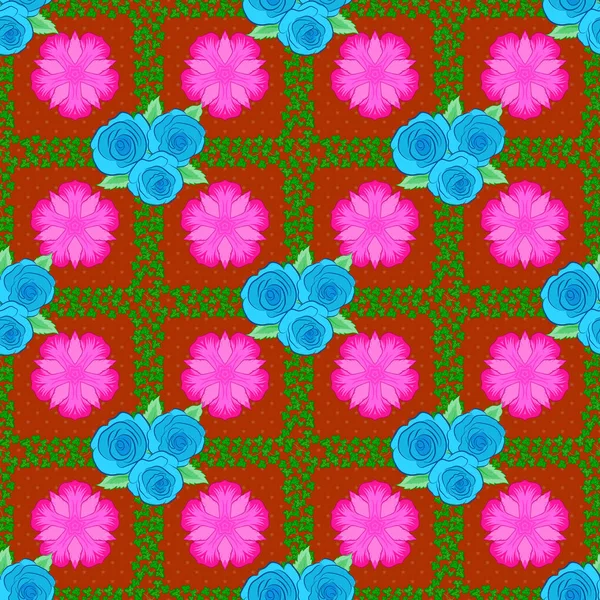 Motif Floral Sans Couture Orange Vert Bleu — Image vectorielle