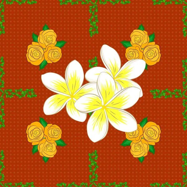 Seamless Floral Pattern Cute Plumeria Flowers Yellow White Orange Colors — Stock Vector