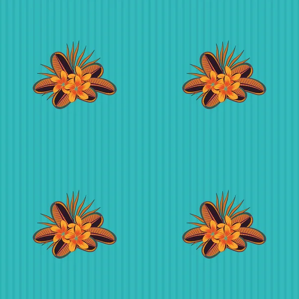 オレンジ色 青の花や葉を咲かせる花のシームレスなパターン チュメリアの花とスタイリッシュな壁紙 アブストラクトベクトル背景 — ストックベクタ
