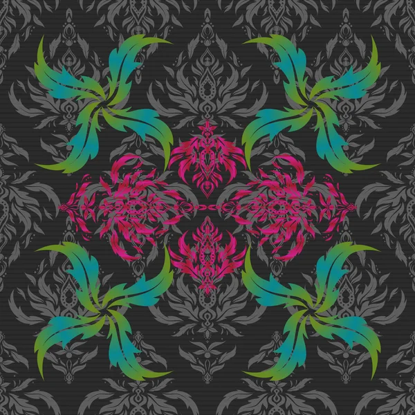 Elegante Patrón Magenta Verde Rojo Sin Costuras Con Elementos Mandala — Archivo Imágenes Vectoriales