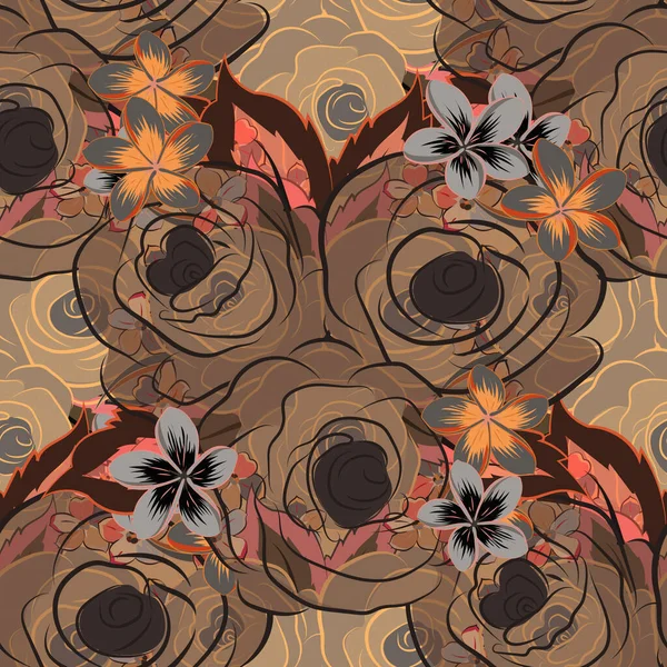 Abstrakter Nahtloser Hintergrund Mit Fliegenden Lila Braunen Und Grauen Rosen — Stockvektor
