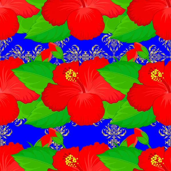 Patrón Sin Costura Vectorial Colores Azul Rojo Verde Hermosas Flores — Vector de stock