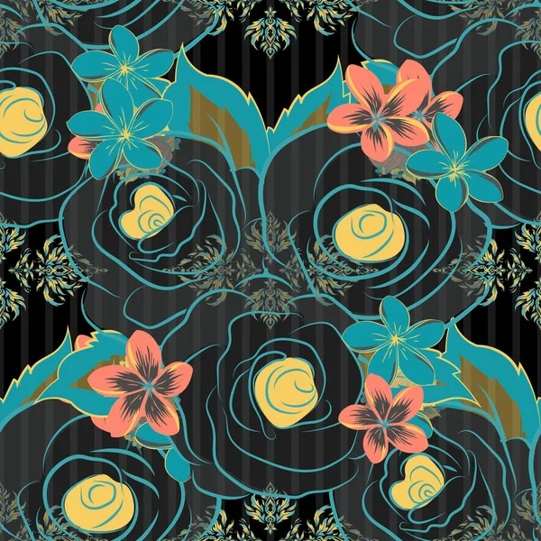 Patrón Sin Costuras Acuarela Sobre Fondo Rayado Impresión Floral Vectorial — Archivo Imágenes Vectoriales