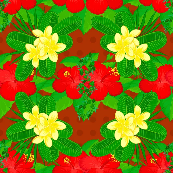 Illustration Vectorielle Des Fleurs Vert Rouge Jaune Modèle Sans Couture — Image vectorielle