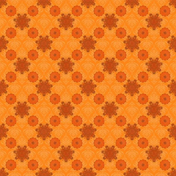 ヴィンテージの飾りだ オレンジ色のダマスクシームレスなパターン 手描きイラスト ファブリック 招待状 包装やブックカバーのためのデザイン オリエンタルスタイル — ストックベクタ