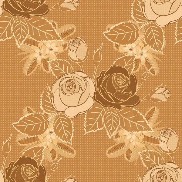Aquarell Englische Rosen Nahtloses Muster Aquarellmalerei Mit Rosenblüten Braunen Beigen — Stockvektor