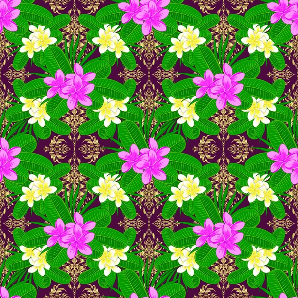 Raster Plumeria Flores Patrón Sin Costuras Patrón Floral Inconsútil Colores — Vector de stock