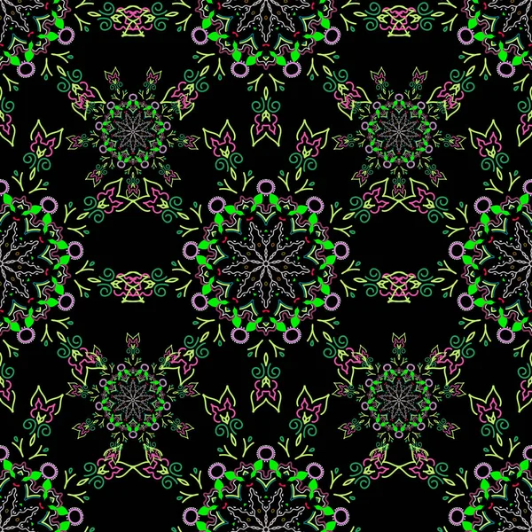 Baroque Damask Vintage Multioldoodles Vector Seamless Pattern 墙纸与古老的花中世纪巴洛克抽象涂鸦装饰 巴洛克风格的达摩花纹 — 图库矢量图片