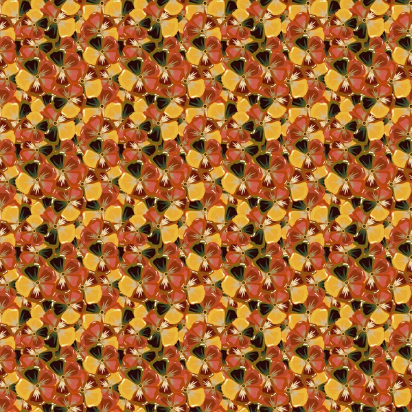 Escarcha Seda Con Flores Cosmos Color Marrón Amarillo Naranja Colección — Vector de stock