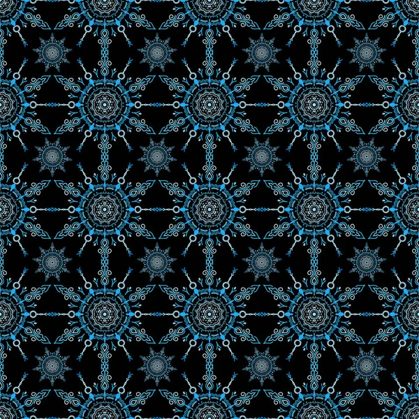 Vektorillustration Damast Sömlös Blommig Bakgrund Mönster Blå Färger — Stock vektor