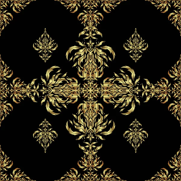 Vektornahtloses Muster Traditionellen Weihnachtsfarben Abstrakter Schwarzer Hintergrund Mit Goldenen Geometrischen — Stockvektor