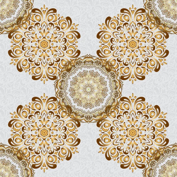 Traditional Thailand Golden Background Texture Grid Golden Pattern Thai Silk — Stock Vector