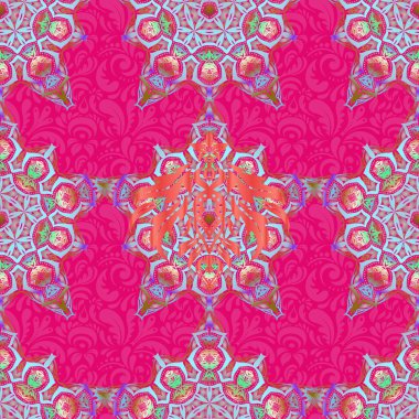 Ikat damaske desensiz arkaplan fayansı pembe ve mavi renklerde.