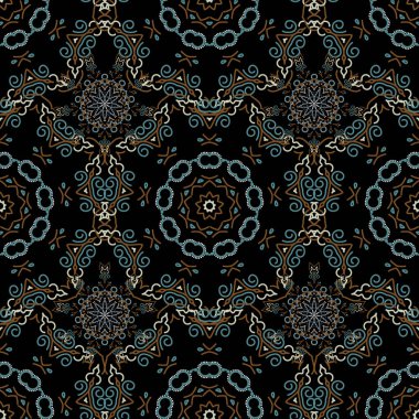 Tasarım, tekstil ya da kumaş için kahverengi ve gri renklerde vektörsüz çiçek deseni. Vektör illüstrasyonu.