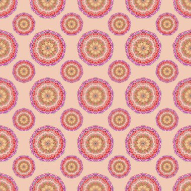 Raster illüstrasyonu. Damask pürüzsüz arkaplan deseni gri, kırmızı ve pembe renklerde.