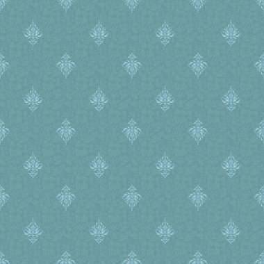Damask, mavi ve gri renklerde kusursuz desen. Klasik lüks, eski moda İspanyol süsü, duvar kağıtları, tekstil ve ambalaj için kraliyet Victoria dönemi dikişsiz dokusu. Zarif karalama barok şablonu.