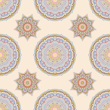 Zarif, pürüzsüz ve Mandala elementleriyle. Güzel bej ve pembe el yapımı, pürüzsüz vektör çizimi.