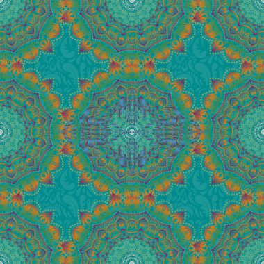 Şam, turuncu ve yeşil renklerde kusursuz desen. Vektör illüstrasyonu.