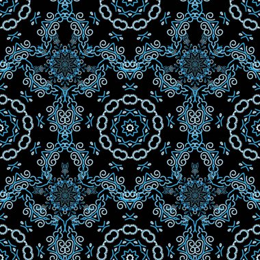 Şatafatlı klasik süs, duvar kağıtları, baskı, tekstil veya kumaş için kraliyet Victoria dönemi dokusu. Vektör çizimi. Barok klasik çiçek desenli mavi renklerde, pürüzsüz desen..