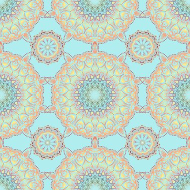 Tarafsız bir arka planda çok renkli elementlere sahip kusursuz bir desen. Doğu tarzında çok renkli bir vektör süsü. Metin, davetiye kartları, çeşitli yazdırma sürümleri için tasarım.