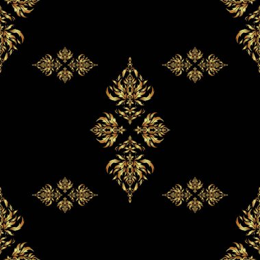 Vektör parlak metal yüzey pürüzsüz desen. Siyah arkaplanda soyut altın elementler.