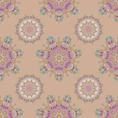 Kusursuz bir arka plan. Renkli desenler antika. Yeşil ve mor renkli süsler..