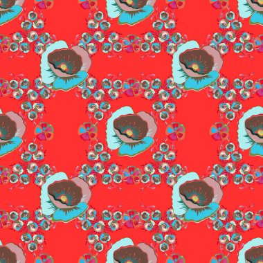 Kırmızı arka planda kusursuz çiçek deseni.