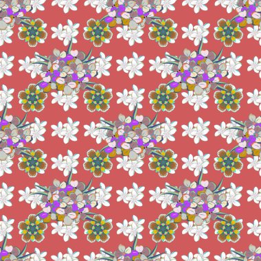 Pembe arka planda çiçek motifleri olan soyut zerafet kusursuz desen.