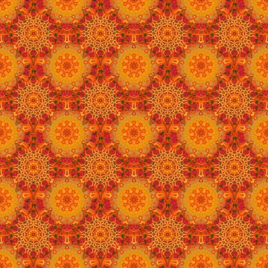 Sarı, kahverengi ve turuncu renklerde vektörsüz klasik desen. Kumaş baskısı, hatıra defteri, hediye paketi için..