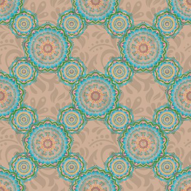 Vektör çizimi. Kesik kağıt dantel dokusu, vektör tül arkaplan, yeşil ve bej renkli girintisiz desen.