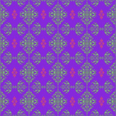 Mor ve kırmızı renklerde kusursuz bir süs. Sıkıntılı damask desensiz arkaplan fayansı.