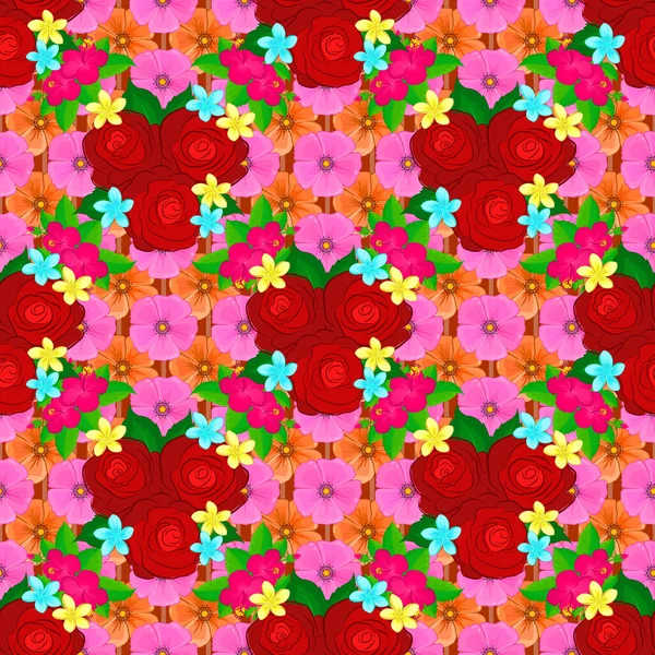 Patrón Fondo Sin Costura Vectorial Con Flores Rosas Estilizadas Hojas — Vector de stock