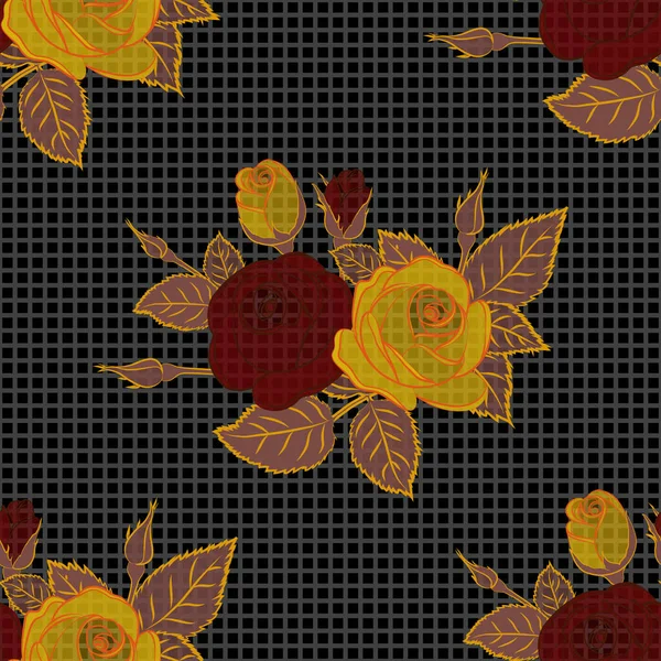 Vector Rose Blume Nahtlose Muster Schwarzen Gelben Und Grauen Farben — Stockvektor