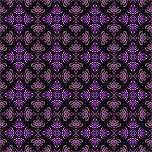 Vektor Abstrakt Sömlös Lapptäcksbakgrund Med Svart Violett Och Rosa Smycken — Stock vektor
