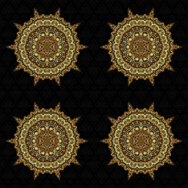Des Éléments Dorés Motif Abstrait Vectoriel Décoratif Ethnique Mandala Croquis — Image vectorielle