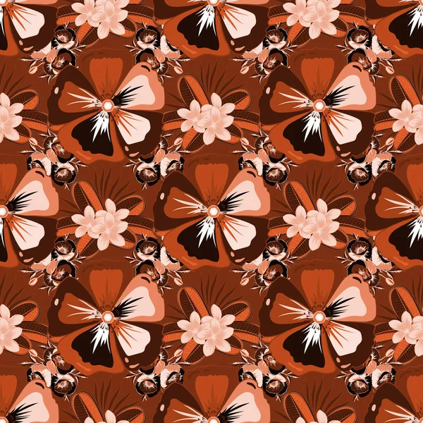 Impresión Floral Del Vector Colores Naranja Rojo Rosa Cute Patrón — Vector de stock