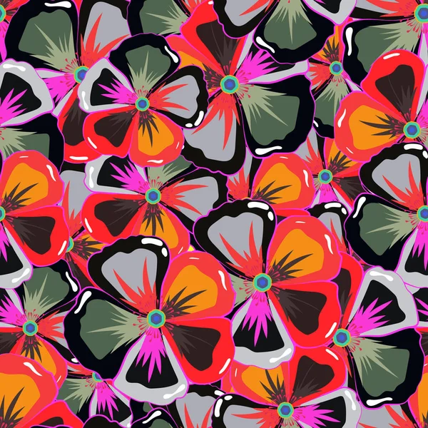 Abstract Cute Floral Print Pink Black Blue Colors Bright Hermosas — Archivo Imágenes Vectoriales