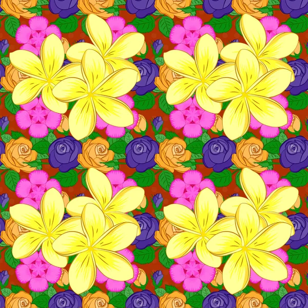 图解现代图案 无缝隙的抽象花卉图案 橙色和黄色的颜色 无缝图案与水仙花 几何叶饰 Cute Vector Background — 图库矢量图片