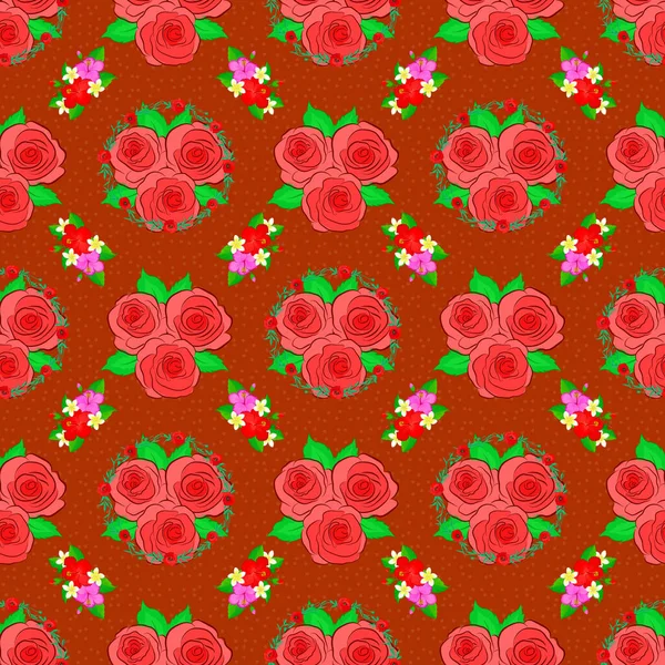 Handgezeichnete Elemente Rosen Orange Rot Und Rosa Farben Nahtloses Hintergrundmuster — Stockvektor