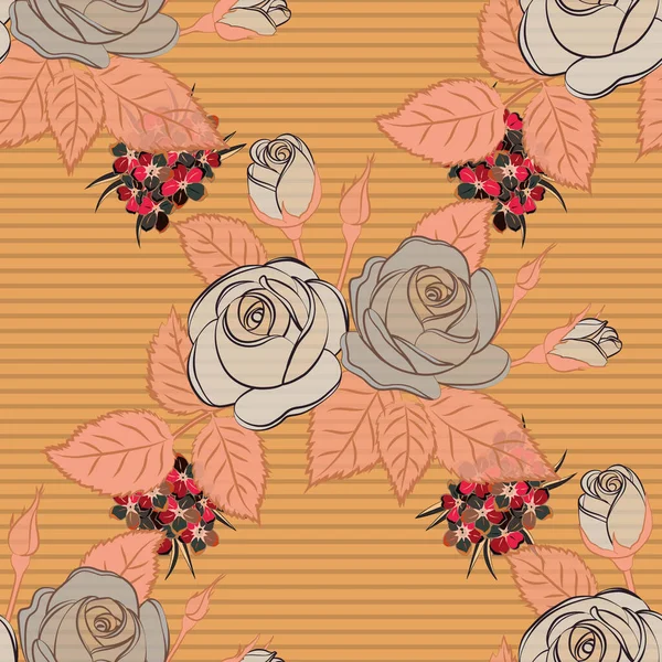 Vector Rose Blume Nahtloses Muster Beige Rosa Und Orange Farben — Stockvektor
