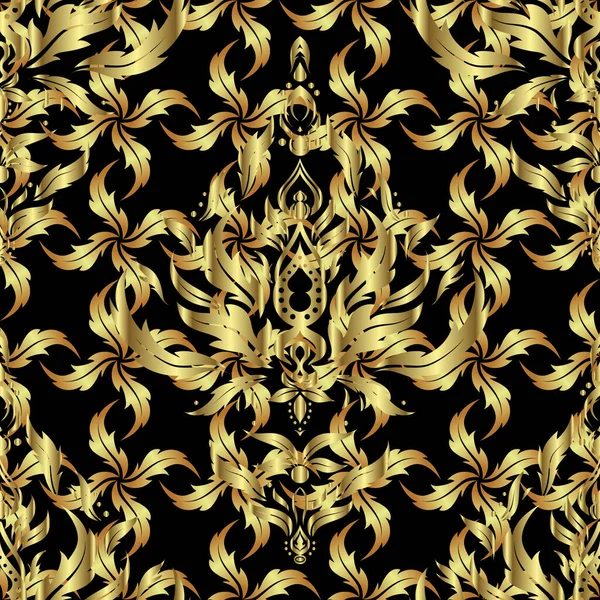 Декоративні Векторні Золоті Елементи Чорним Тлом Урожай Безшовний Візерунок Прикраси — стоковий вектор