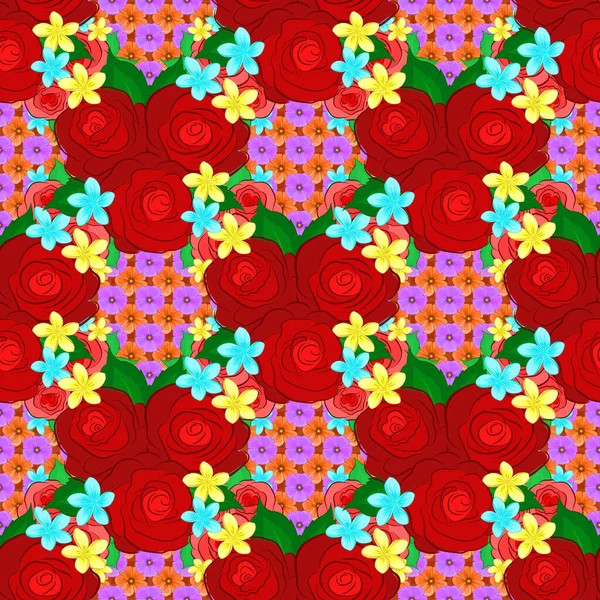 Schöne Textur Nahtloses Muster Mit Niedlichen Rosenblüten Und Grünen Blättern — Stockvektor